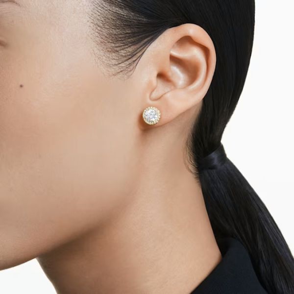 Brincos Swarovski stud Una Lapidação redonda Dourado Lacado a dourado