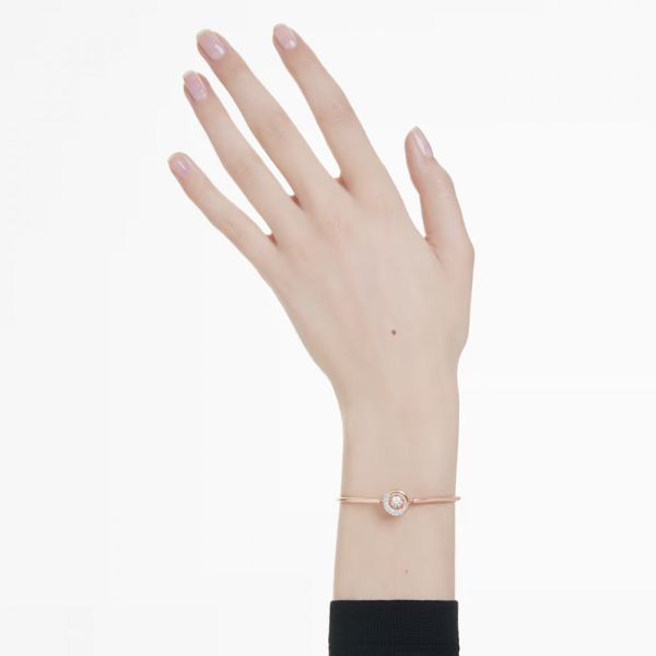 Bracelete Swarovski Dextera Lapidação redonda Branca Lacado a rosa dourado M