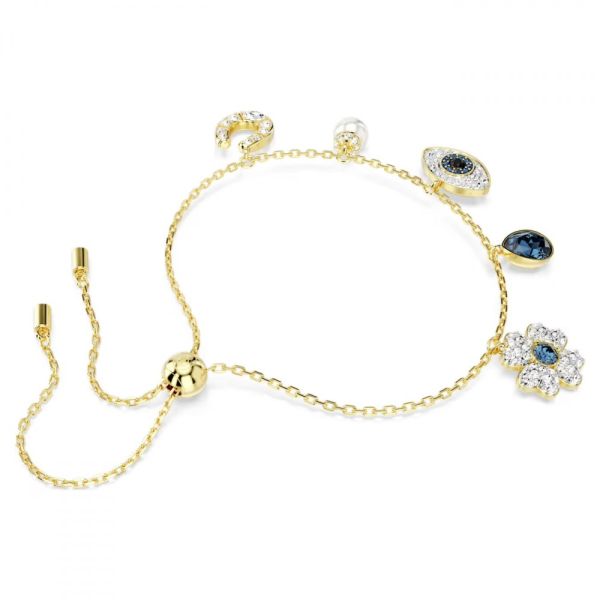 Pulseira Swarovski Symbolica Trevo de quatro folhas olho grego e ferradura Azul Lacado a dourado M