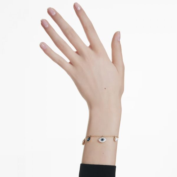 Pulseira Swarovski Symbolica Trevo de quatro folhas olho grego e ferradura Azul Lacado a dourado M