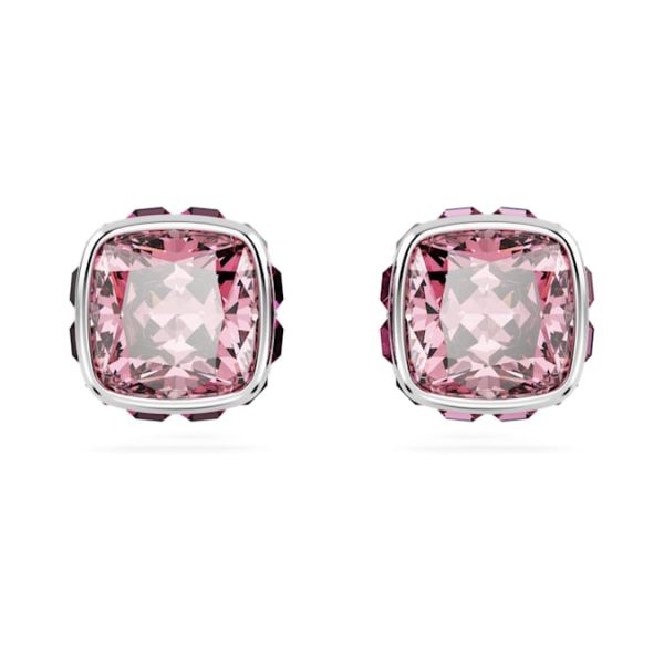 Brincos Swarovski stud Birthstone Lapidação quadrada Outubro Rosa Lacado a ródio