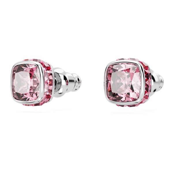 Brincos Swarovski stud Birthstone Lapidação quadrada Outubro Rosa Lacado a ródio