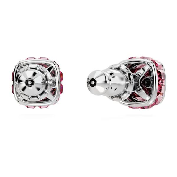 Brincos Swarovski stud Birthstone Lapidação quadrada Outubro Rosa Lacado a ródio