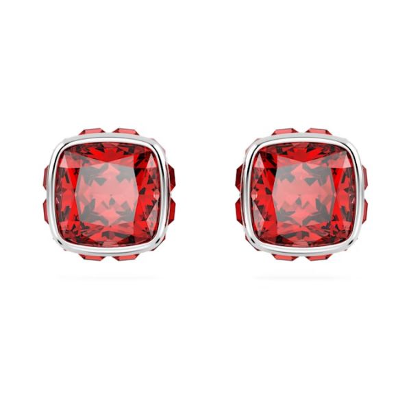 Brincos Swarovski stud Birthstone Lapidação quadrada Julho Vermelhas Lacado a ródio
