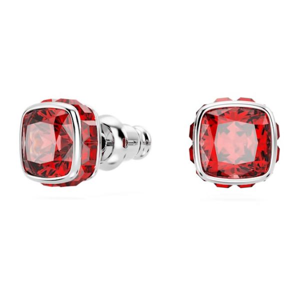 Brincos Swarovski stud Birthstone Lapidação quadrada Julho Vermelhas Lacado a ródio