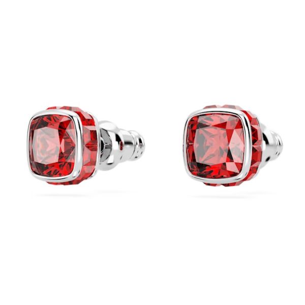 Brincos Swarovski stud Birthstone Lapidação quadrada Julho Vermelhas Lacado a ródio