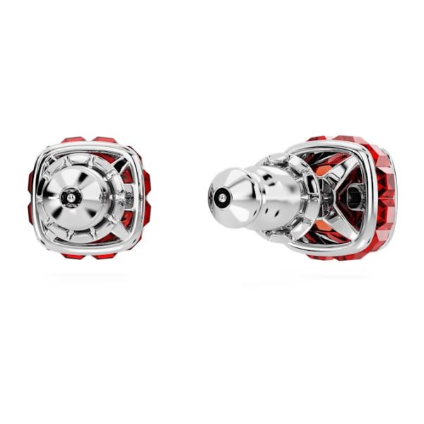 Brincos Swarovski stud Birthstone Lapidação quadrada Julho Vermelhas Lacado a ródio