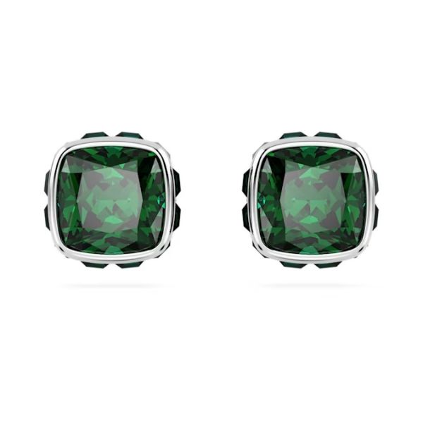 Brincos stud Birthstone Lapidação quadrada Maio Verde Lacado a ródio