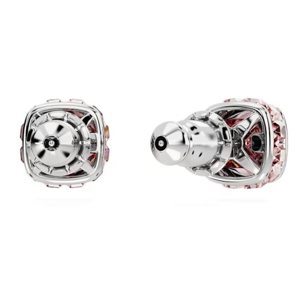 Brincos Swarovski stud Birthstone Lapidação quadrada Junho Rosa Lacado a ródio