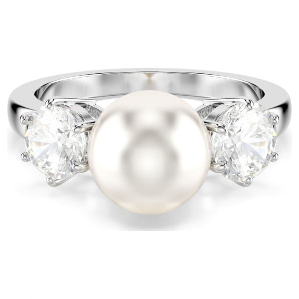 Anel Swarovski Matrix Crystal Pearl Lapidação redonda Branco Lacado a ródio 60