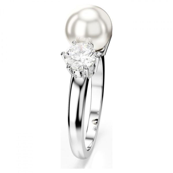 Anel Swarovski Matrix Crystal Pearl Lapidação redonda Branco Lacado a ródio 60
