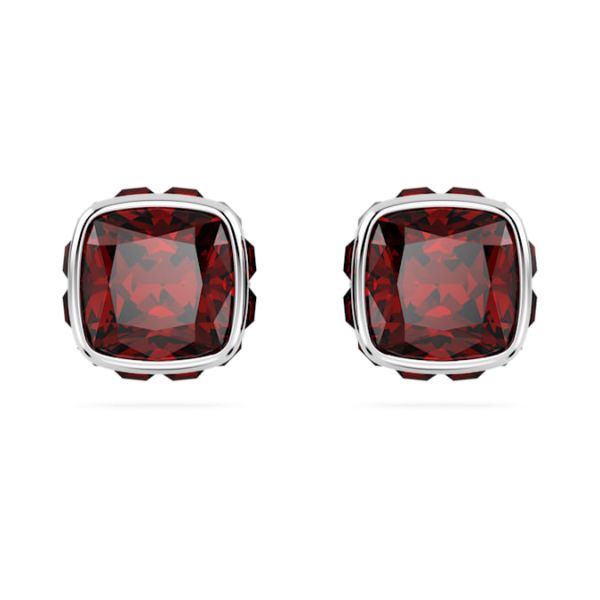 Brincos Swarovski stud Birthstone Lapidação quadrada Janeiro Vermelhas Lacado a ródio