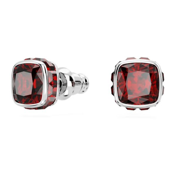 Brincos Swarovski stud Birthstone Lapidação quadrada Janeiro Vermelhas Lacado a ródio