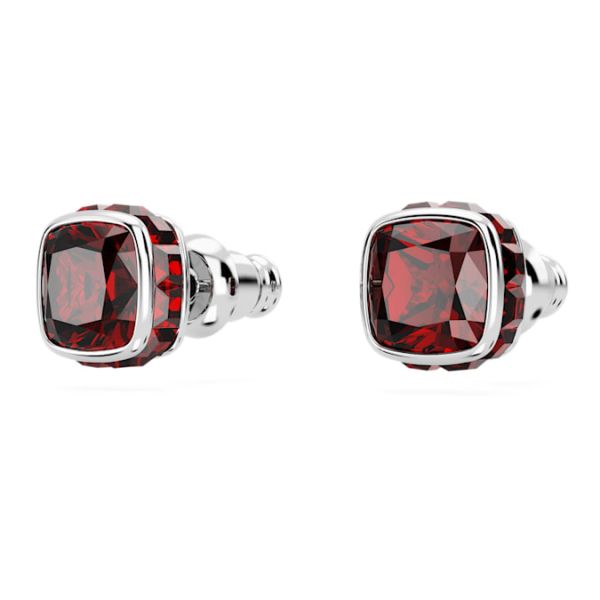 Brincos Swarovski stud Birthstone Lapidação quadrada Janeiro Vermelhas Lacado a ródio