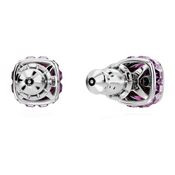 Brincos Swarovski stud Birthstone Lapidação quadrada Fevereiro Roxo Lacado a ródio