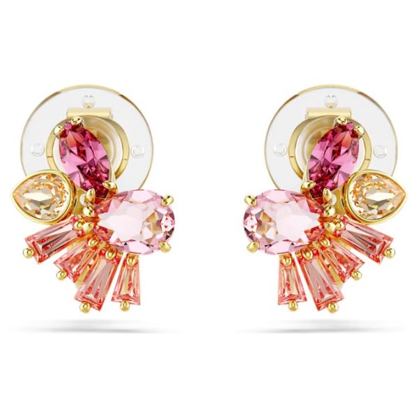 Brincos de mola Gema Combinação de lapidações Flor Rosa Lacado a dourado