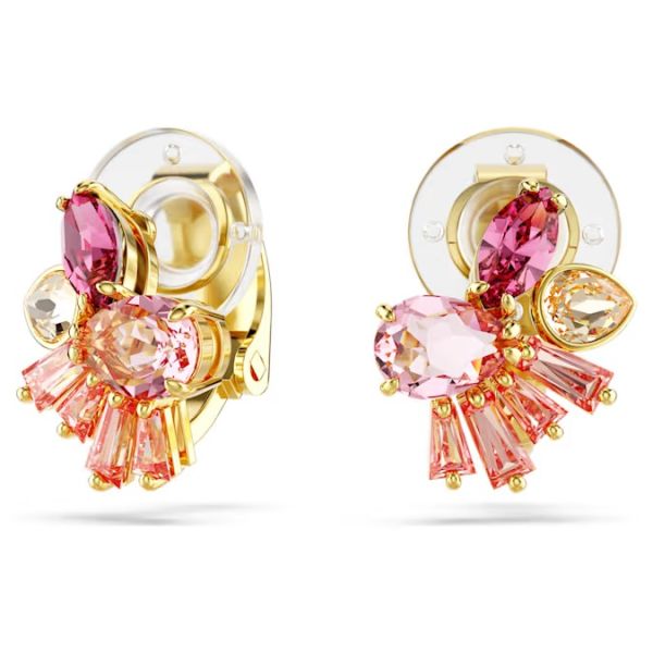 Brincos de mola Gema Combinação de lapidações Flor Rosa Lacado a dourado