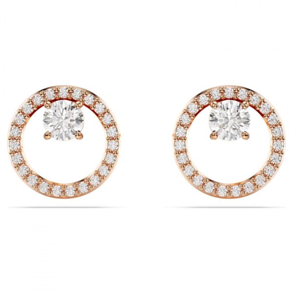 Brincos Swarovski stud Constella Lapidação redonda Branco Lacado a rosa dourado