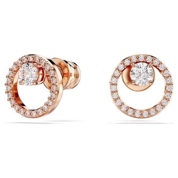 Brincos Swarovski stud Constella Lapidação redonda Branco Lacado a rosa dourado