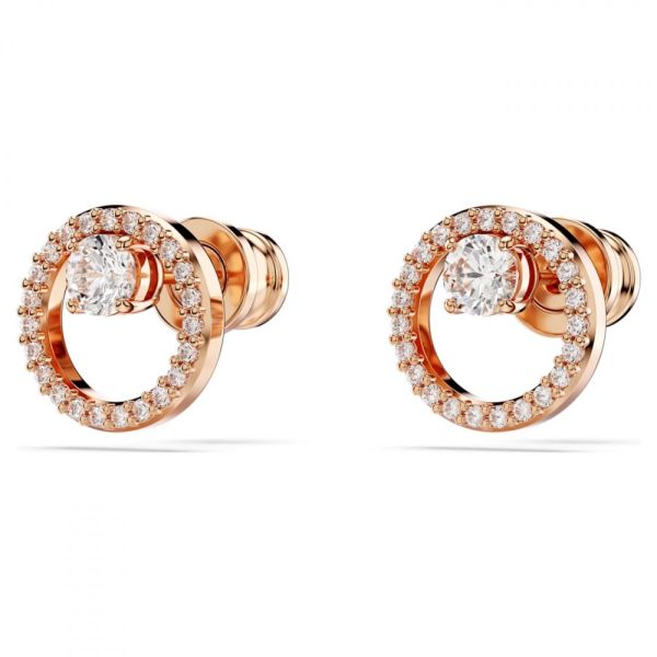 Brincos Swarovski stud Constella Lapidação redonda Branco Lacado a rosa dourado