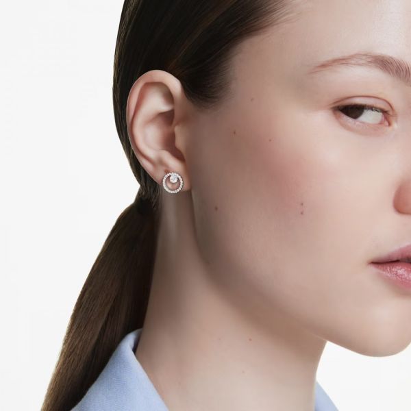 Brincos Swarovski stud Constella Lapidação redonda Branco Lacado a ródio