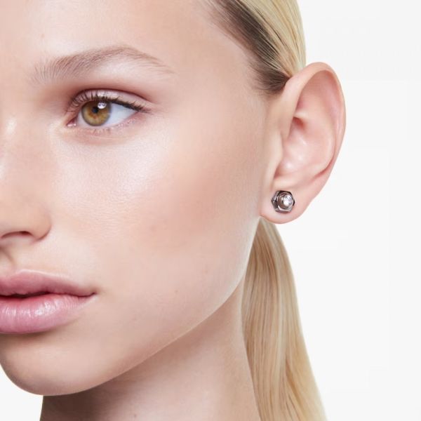 Brincos Swarovski stud Numina Lapidação redonda Branco Lacada a ródio