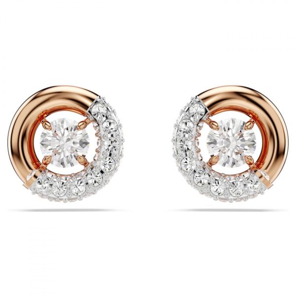 Brincos Swarovski stud Dextera Lapidação redonda Branco Lacado a rosa dourado