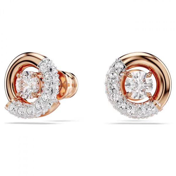 Brincos Swarovski stud Dextera Lapidação redonda Branco Lacado a rosa dourado