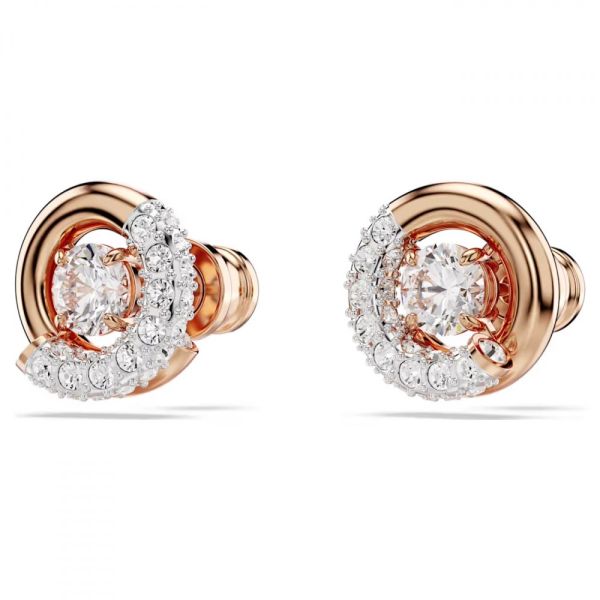 Brincos Swarovski stud Dextera Lapidação redonda Branco Lacado a rosa dourado