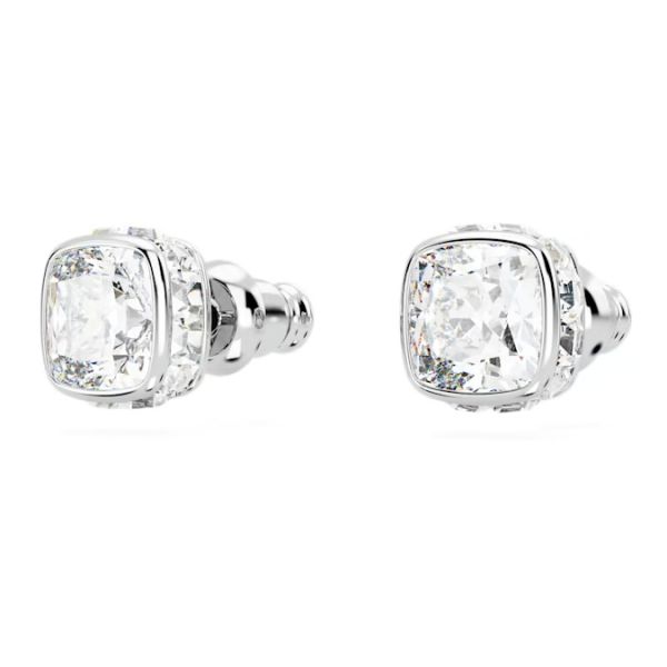 Brincos Swarovski stud Birthstone Lapidação quadrada Abril Branco Lacado a ródio