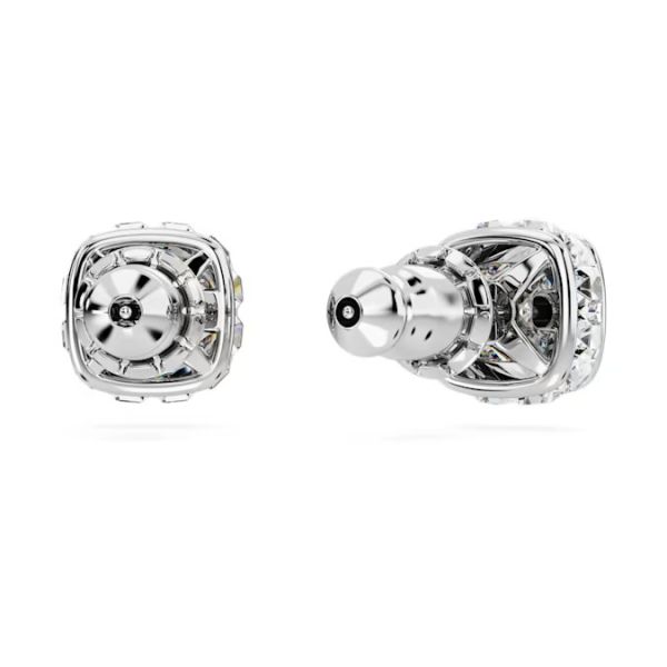 Brincos Swarovski stud Birthstone Lapidação quadrada Abril Branco Lacado a ródio
