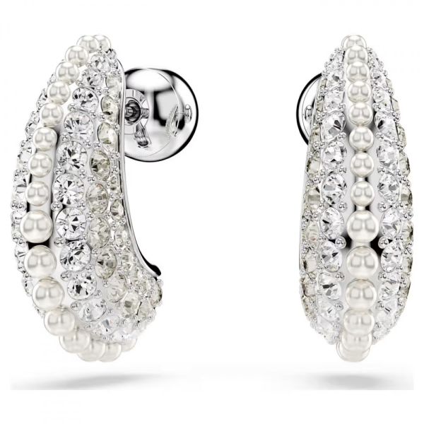 Brincos Swarovski compridos Sublima Crystal Pearl Lapidação redonda Branco Lacado a ródio