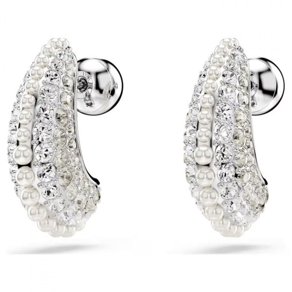 Brincos Swarovski compridos Sublima Crystal Pearl Lapidação redonda Branco Lacado a ródio