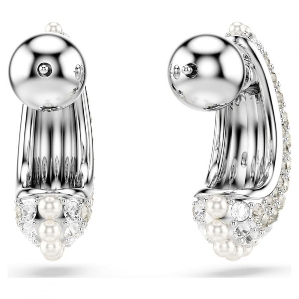 Brincos Swarovski compridos Sublima Crystal Pearl Lapidação redonda Branco Lacado a ródio