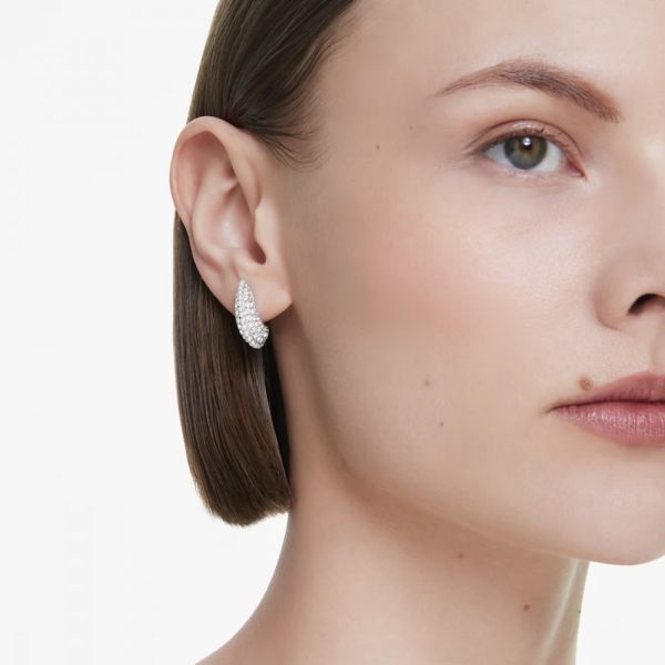 Brincos Swarovski compridos Sublima Crystal Pearl Lapidação redonda Branco Lacado a ródio