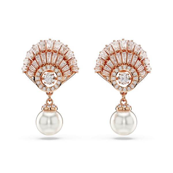 Brincos compridos Swarovski Idyllia Concha Branco Lacado a rosa dourado