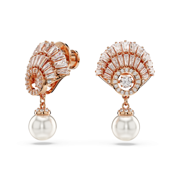 Brincos compridos Swarovski Idyllia Concha Branco Lacado a rosa dourado