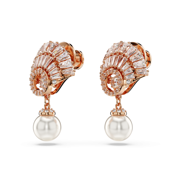 Brincos compridos Swarovski Idyllia Concha Branco Lacado a rosa dourado
