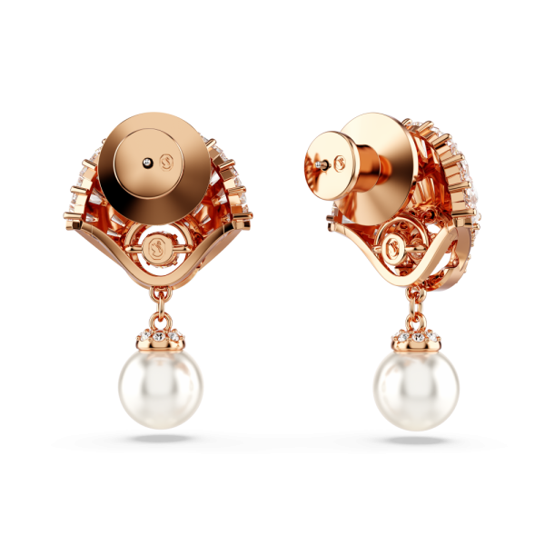 Brincos compridos Swarovski Idyllia Concha Branco Lacado a rosa dourado