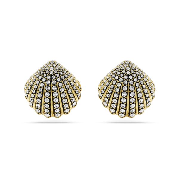 Brincos Swarovski stud Idyllia Concha Branco Lacado a dourado