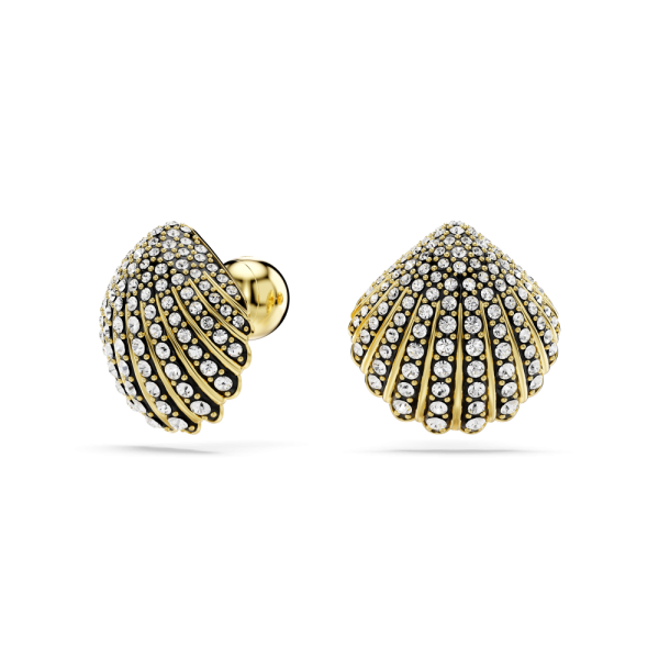 Brincos Swarovski stud Idyllia Concha Branco Lacado a dourado