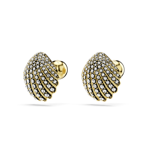 Brincos Swarovski stud Idyllia Concha Branco Lacado a dourado
