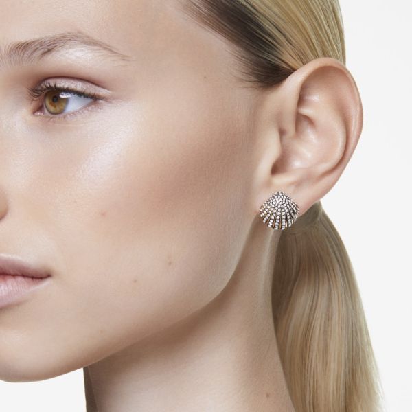 Brincos Swarovski stud Idyllia Concha Branco Lacado a dourado