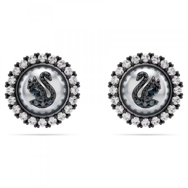 Brincos stud Swarovski Swan Cisne Cinzento Lacada a ródio