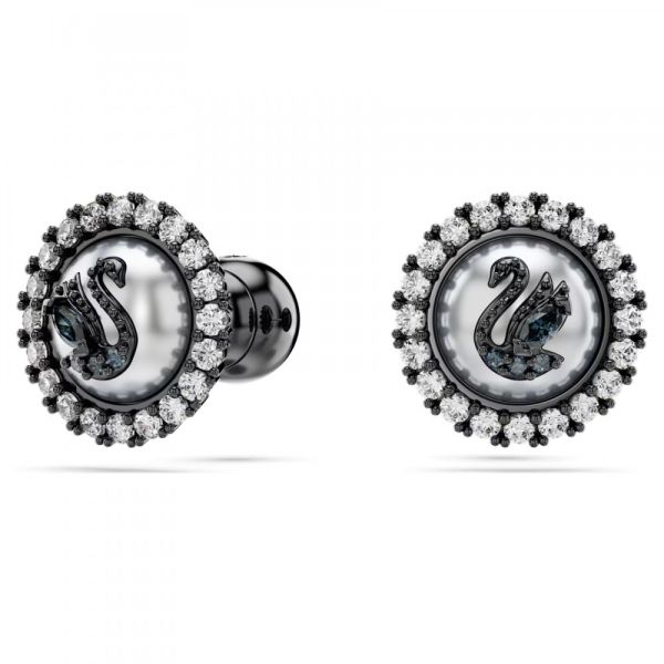 Brincos stud Swarovski Swan Cisne Cinzento Lacada a ródio
