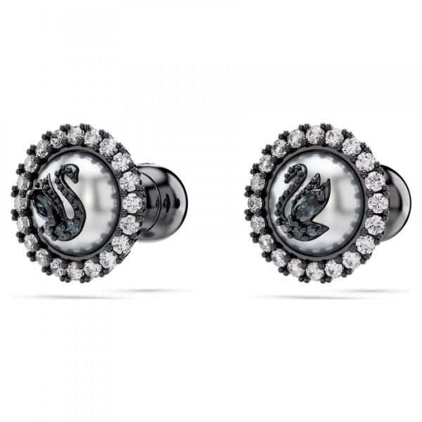 Brincos stud Swarovski Swan Cisne Cinzento Lacada a ródio
