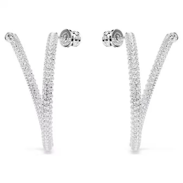 Brincos argola Swarovski Dextera Lapidação redonda Brancos Lacado a ródio