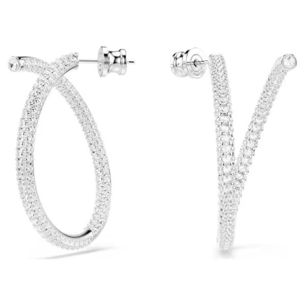Brincos argola Swarovski Dextera Lapidação redonda Brancos Lacado a ródio