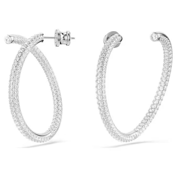 Brincos argola Swarovski Dextera Lapidação redonda Brancos Lacado a ródio