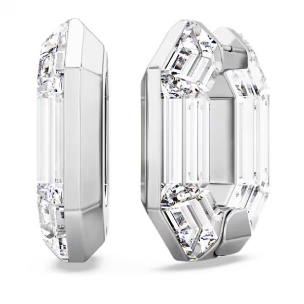 Brincos Swarovski argola Lucent Modelo octagonal Pequenas Brancos